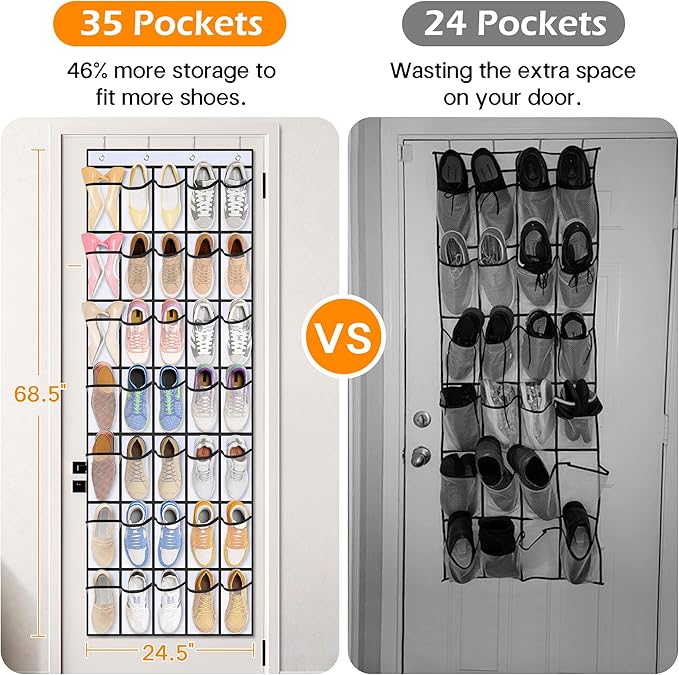 MISSLO 35 Large Pockets Over The Door Shoe Organizer and 36 Pairs Clear Over the Door Shoe Organizer