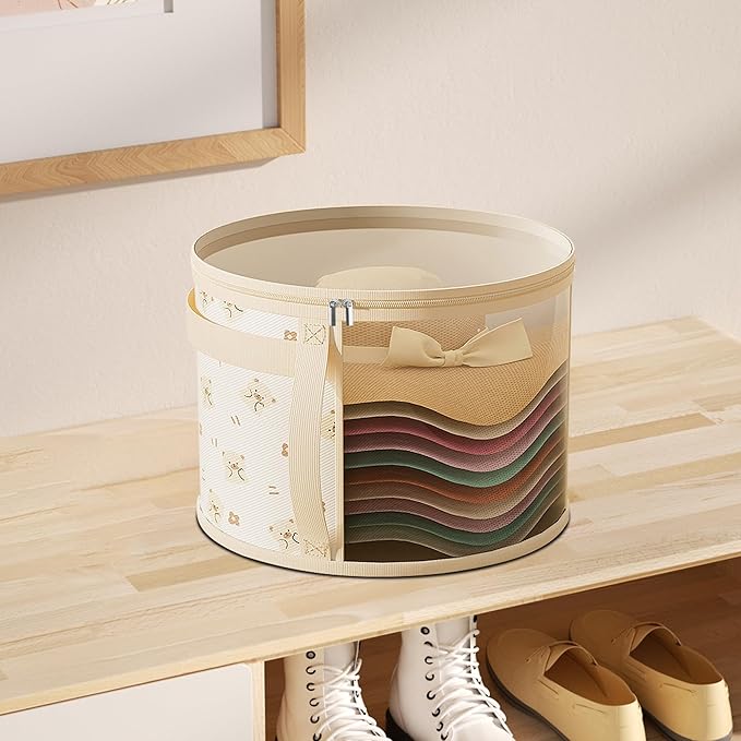 Little Bear Hat Storage Box for Women Men, Travel Hat Box Organizer with Dust Proof Lid, Cowboy Hat Holder with Double Zipper