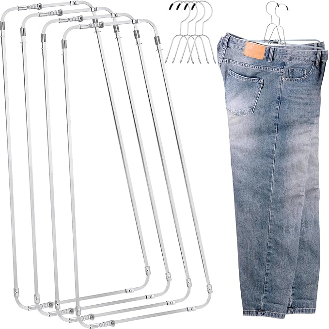 Colingmill 4 Sets Pants Stretcher Wrinkle Free Pants Hangers Hang to Dry Stretchers for Creased Wrinkle Free Slacks Without Ironing (Silvery)