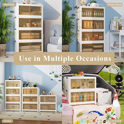 Storage Bins with Lid, 120 Gal/480 Qt Capacity, 4 Pack Large Stackable Storage Bins with Lid, White Collapsible Lidded Bins with Wheels, Customizable, Foldable, for Home Organization