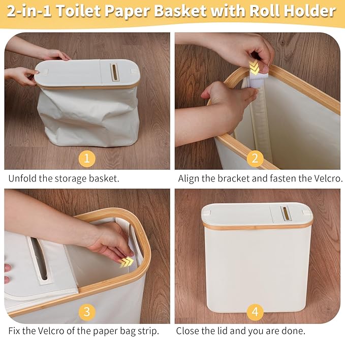 efluky Toilet Paper Storage and Holder 2 in 1, Toilet Paper Storage with Lid for Bathroom 28L, Free Standing Holder Organizer Holds Up to 9-12 Rolls, Beige