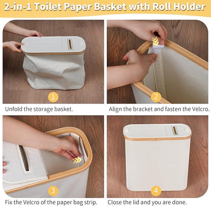 efluky Toilet Paper Storage and Holder 2 in 1, Toilet Paper Storage with Lid for Bathroom 28L, Free Standing Holder Organizer Holds Up to 9-12 Rolls, Beige