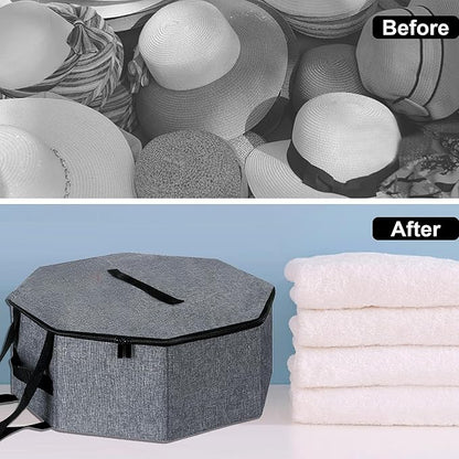 2 Pack Hat Box Cowboy Hats Box Hat Boxes for Women Storage,Cowboy Hats Storage for Travel,Wide Brims Cap Carrier Case for Closet with Handles,Hatbox Storage Boxes Closet Organizers