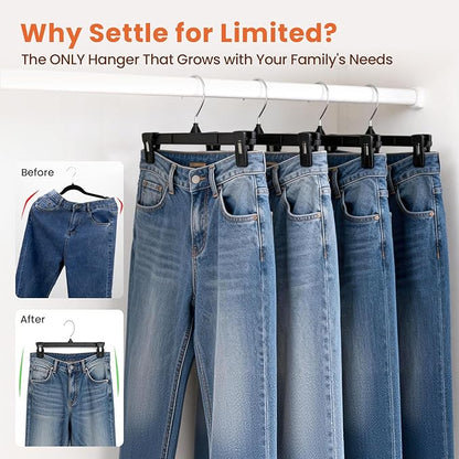 HOUSE DAY Pants & Skirt Hangers - 100 Pack Pants Hangers with Non-Slip Big Clips - Black Plastic Hanger for Shorts, Shirts, Jeans, Slacks, Clothes - Durable, Slim & Space Saving - 12 Inch