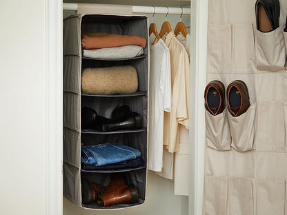 Covermates Keepsakes Hanging Closet Organizer – Heavy Duty Vertical Wardrobe Storage Shelves for Sweaters, Handbags, and Shoes – Acid-Free Interior Lining, Beige Heather