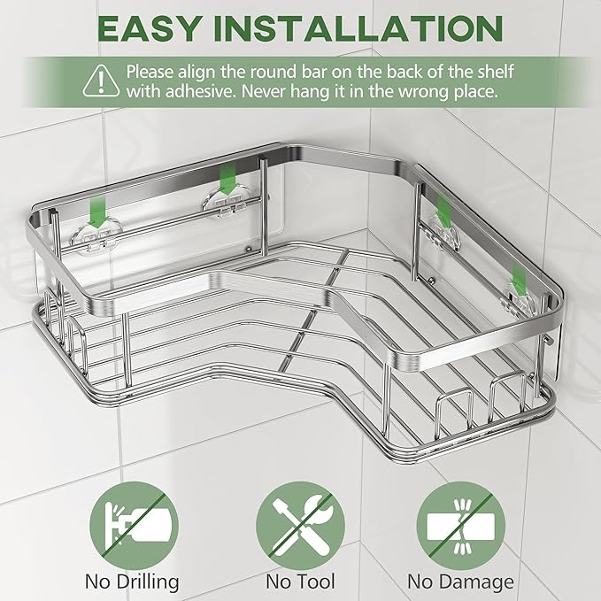 MAXIFFE 3 Pack X-Large Corner Shower Caddy with Soap Holder, Large Capacity and Easy Install, No Drilling Shower Shelves, Stainless Steel Shower Organizer Hold 40 LBS for Family Renters, Silver