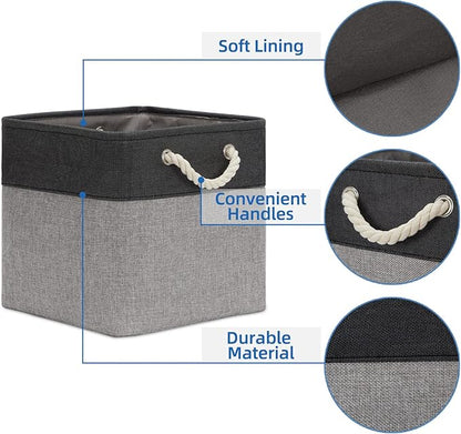 Temary 12 Inch Cube Storage Baskets 4 Pack Fabric Storage Bin for Clothes, Large Baskets with Handles, Basket for Organizing Towels, Blankets, Collapsible Cube Storage Bins (Black&Gray)
