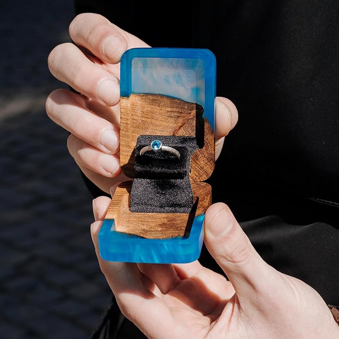 RWA Slim Engagement Ring Box for Proposal – Unique Wedding Ring Holder & Jewelry Display Case – Travel Jewelry Organizer, Ring Bearer Box, Proposal Gift, Wedding Ring Box for Ceremony, FLIP blue
