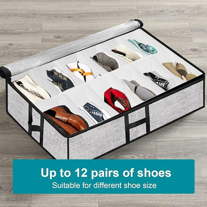 Under Bed Shoe Storage Organizer for Closet 2 Pack- Fits 24 Pairs Underbed Shoes Container Boxes, Light Grey