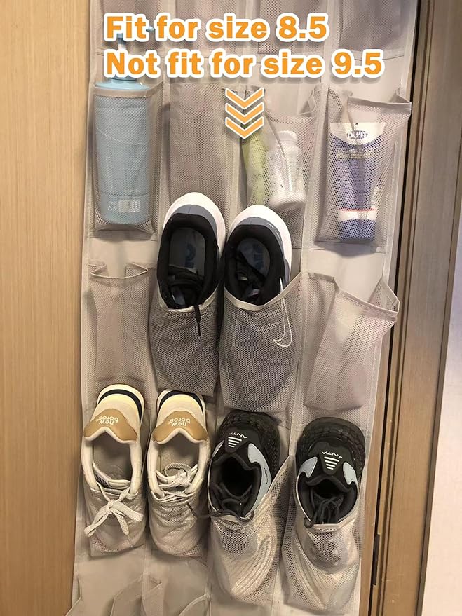 Amazon Basics 24 Medium Mesh Pocket Over-the-Door Hanging Shoe Organizer, Space Saving Shoe Storage, Light Grey | Over-the-Door
