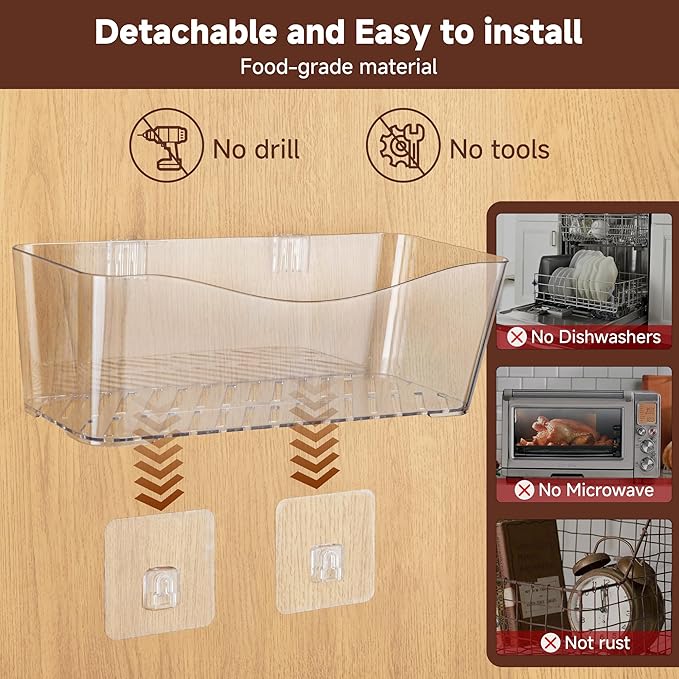 4-Pack Large Cabinet Door Organizer, 11.4" Adhesive Wall Mounted Pantry Organizers and Storage, Space Saving, Drain Bottom, No drill, Clea Storage Caddy Baskets for Kitchen, Bathroom, Under Sink
