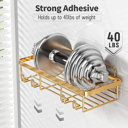 Liuoud 10 Pack Shower Caddy Organizer Rack Shelf for Inside Shower, Self Adhesive Wall Storage Basket Rustproof Stainless Steel Shampoo Holder Bathroom Accessory Decor Set, Gold