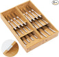 KitchenEdge Premium Cutlery, Flatware, and Silverware Drawer Organizer – Slanted 3-Compartment Design with Labeled Slots, Non-Slip Feet, 100% Sustainable Bamboo, 2 Pack