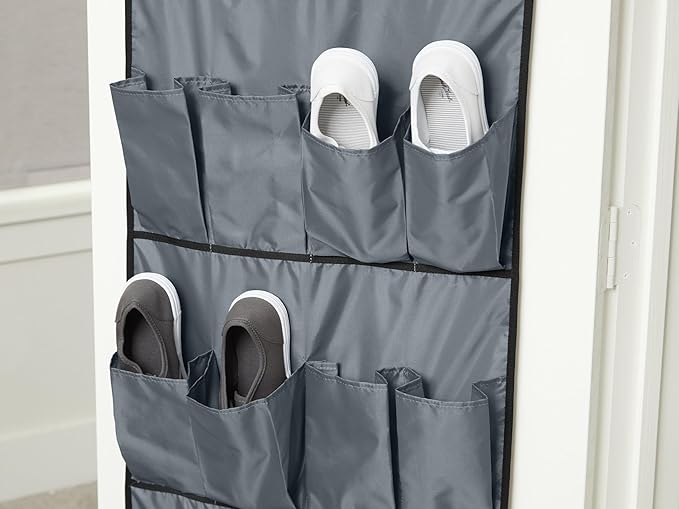 Covermates Over The Door Shoe Organizer - Heavy Duty Material, Stainless Steel Hooks, Grommets - Closet Storage, Grey