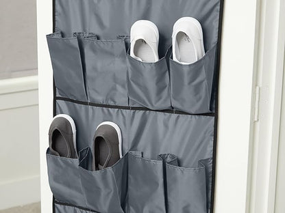 Covermates Over The Door Shoe Organizer - Heavy Duty Material, Stainless Steel Hooks, Grommets - Closet Storage, Grey