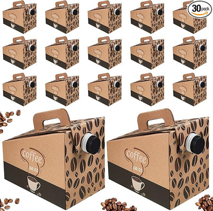 Dandat 30 Pack Disposable Coffee Dispenser Box 96 oz - Thick Hardboard Insulated Coffee to Go Container with Handle & Lids, Hot Cold Bulk Beverage Dispenser for Parties, Catering, Take Out