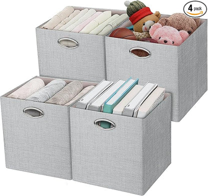 Posprica Storage Cubes, 12×12 Collapsible Storage Basket Bins,Heavy Duty Fabric Containers, 4pcs, Sliver Grey