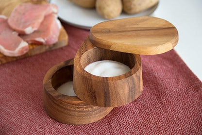 Ironwood Gourmet Double Layer Swivel Salt Cellar Box, Acacia Wood