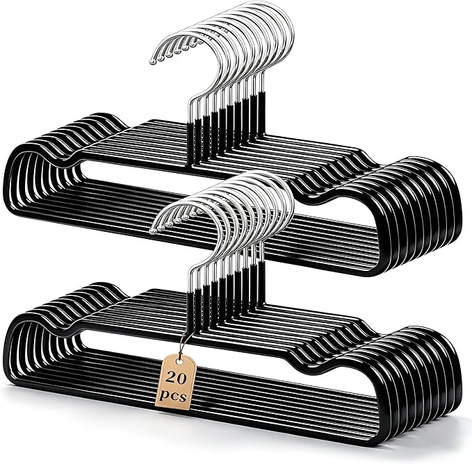 Non-Slip Rubber Pants Hangers,20 Pack Slim Thin Space-Saving Trouser Hanger,Rust-Free Closet Clothes Organizer for Slacks Scarf Ties,13.3inch