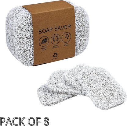 Snowkingdom 8 Pack White Soap Saver Holder for Bar Soap Draining Lift Pad 2.9" x 4.5" PVC Non-BPA Non-Slip Durable Porous