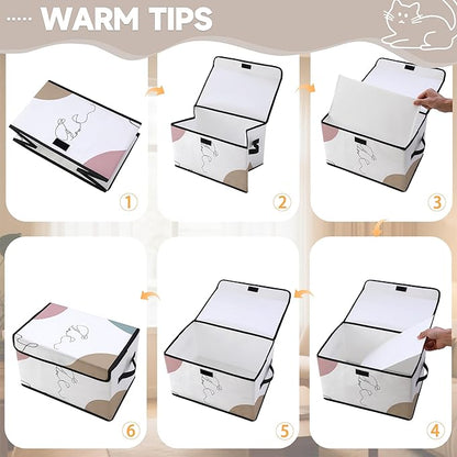 Stackable Clothes Storage Bins with Lids,Closet Organizers Fabric Cat Printing Box for Home and Office,Blanket Clothes Organizers,Under Bed Storage Containers 3 Pack.