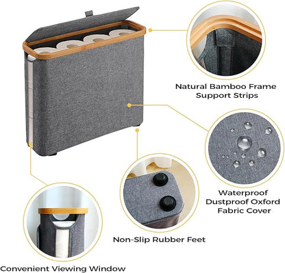 Elegant Toilet Paper Storage with Lid, Narrow Toilet Paper Holder Beside Toilet, Classy Bathroom Tissue Storage, Slim Toilet Paper Storage, Waterproof Oxford Fabric for Mega Rolls 30L (Gray)