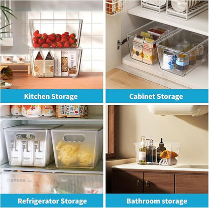 4 Pack Clear Stackable Storage Bins with Lids, Large Plastic Pantry Organizers and Storage Containers for Kitchen Cabinet, Fridge, Closet, Bathroom - BPA-Free Home Organization Must Haves