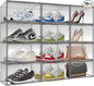 10 Pack Black Shoe Box Clear Shoe Organizer for Closet Acrylic Display Case Transparent Plastic Stackable Shoes Storage Box Handbag Organizer with Magnetic Lid, Size 14