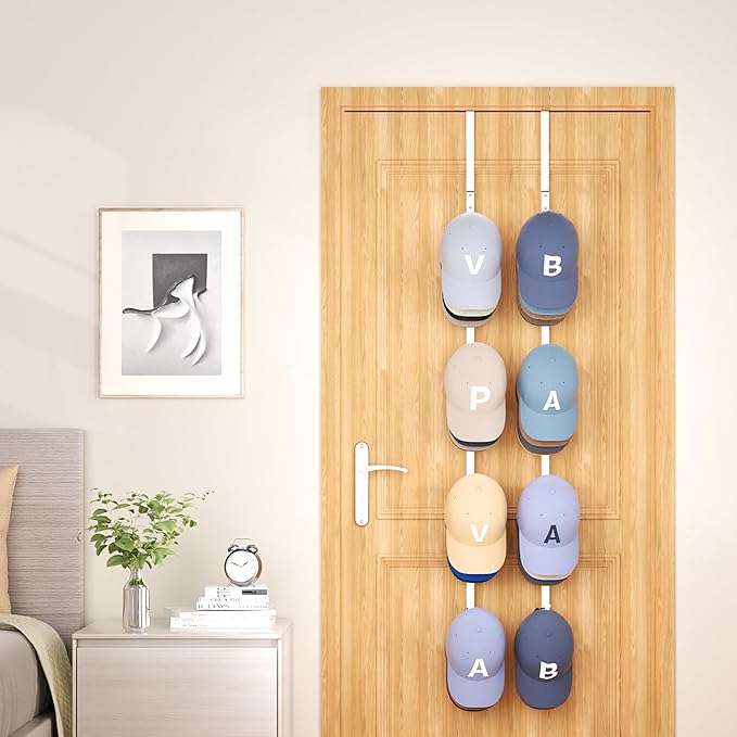 SWTYMIKI Over Door Hat Rack - 2 Packs Metal Hanging Hat Organizer with 8 Hooks Design, Baseball Cap Hanger Organizer Storage Holds up to 40 Caps for Door, Bedroom, Closet