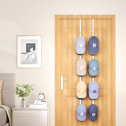 SWTYMIKI Over Door Hat Rack - 2 Packs Metal Hanging Hat Organizer with 8 Hooks Design, Baseball Cap Hanger Organizer Storage Holds up to 40 Caps for Door, Bedroom, Closet