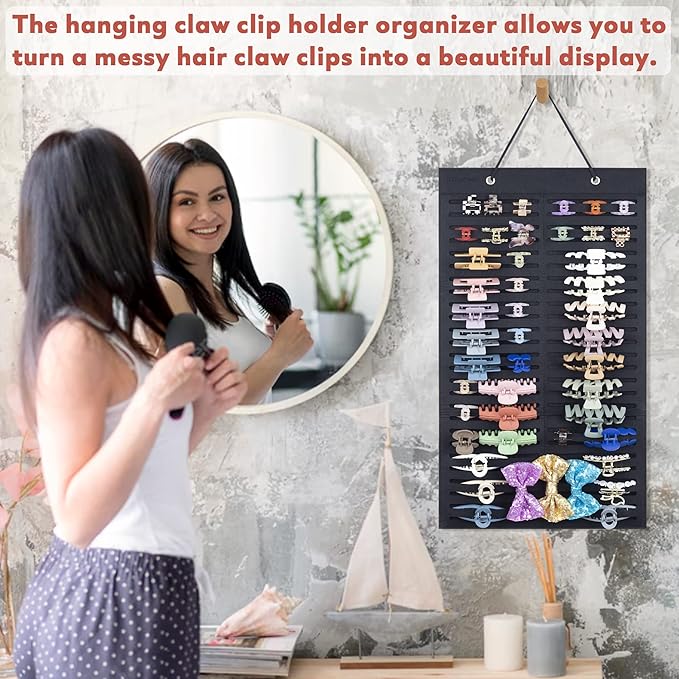 Women Hanging Hair Clip Organizer Display Hair Bows Stand Hanger Claw Clip Storage (Black)