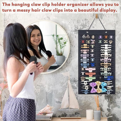 Women Hanging Hair Clip Organizer Display Hair Bows Stand Hanger Claw Clip Storage (Black)