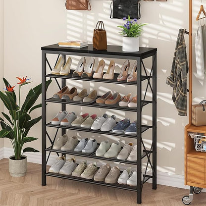 Shoe Rack for Entryway, 6 Tier Shoe Organizer with Mesh Shelves, Metal Shoe Storage for Closet Garage, Black