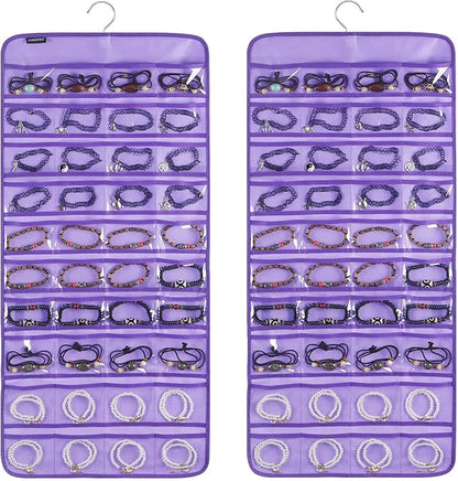 80 Pockets Hanging Jewelry Organizer for Holding Jewelries Dual-Sided Accessory Display Holder for Earrings Bracelets Rings (80 Pockets-Purple)