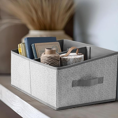 DIMJ Closet Storage Bins, 5 Pack Storage Baskets for Shelves, Foldable Closet Organizer with Handle, Linen Closet Organizers and Storage for Clothes, Toys, Towel, Books (Grey)