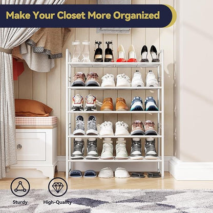 Simple Shoe Rack, 5 Tier Heavy Duty Metal Shoe Shelf 27 Inch Wide, White
