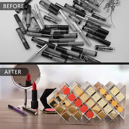 Lipstick Organizer, 28 Slots Acrylic Lip Holder, Stackable Lip Gloss Organizer, Fish Lipstick Tower Holder Storage for Cosmetic Bathroom Vanity Countertop Display (28 Slots)