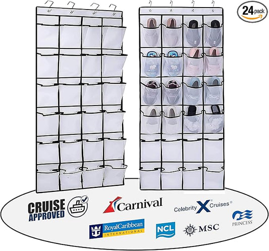 Cruise Cabin Over Door Organizer for Shoes, Toiletries and Accessories – 24 Pockets – Tested on All Cruise Lines such as Carnival, Royal Caribbean, Celebrity, Norwegian etc – Cruise Essentials