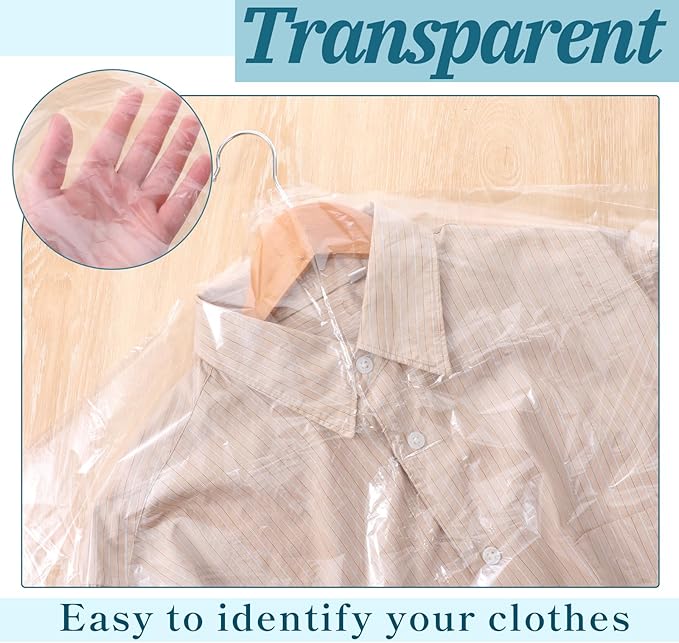 100 Pack Dry Cleaning Bag, 55.1 X 23.6 Inch Plastic Garment Bags for Clothes Clear Hanging Clothing Covers Dust-Proof Clothing Protector Covers for Dry Cleaner, Home Storage, Travel, Moving
