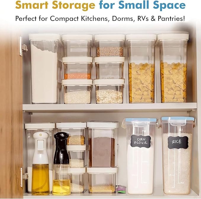 Shazo 2 Pack (15.4 Oz Cereal Capacity) Small Airtight Cereal Containers Storage with Lids, Perfect Space Saving BPA-Free Plastic Container, Pantry Organization and Canister for Rice, Sugar & Flour