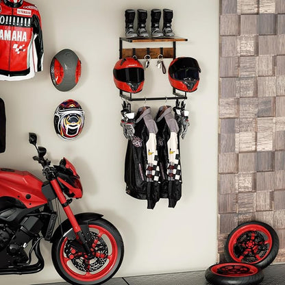 Urban Deco Motorcycle Helmet Holder Wall Mount, Helmet Rack with 2 Hat Stands, Helmet Stand for Display Wall Mount, Motorcycle Accessories Gear Storage for Men, Small