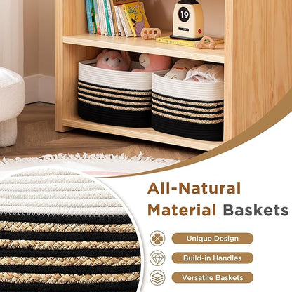 UBBCARE 4 Pack Baskets for Organizing, Woven Storage Baskets for Toys and Towel, Rectangle Cotton Rope Basket with Handles, 14''L x 8''W x9''H, Black