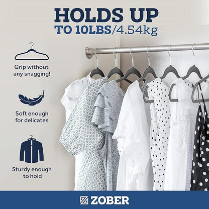 Zober Velvet Hangers 50 Pack - Heavy Duty Gray Hangers for Coats, Pants & Dress Clothes - Non Slip Clothes Hanger Set - Space Saving Felt Hangers for Clothing