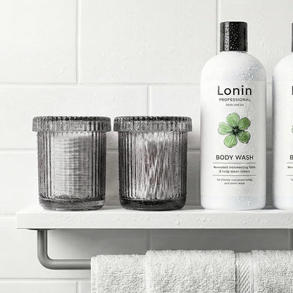 2 Pack Qtip Holder - Apothecary Jars with Lids, Bathroom Organizers and Storage Canister for Cotton Balls,Swabs,Floss Picks,Hair Ties,Clear Glass Vintage Bathroom Decor Jar Set (Gray)