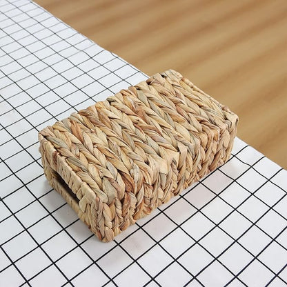 YAHUAN Woven Water Hyacinth Baskets for Organizing, Rectangular Wicker Baskets with Built-in Handles, Small Storage Baskets for Shelves (Water Hyacinth 1-Pack)