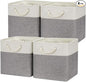 Temary Fabric Baskets 12 Inch Storage Cubes Basket with Handle, Clothes Baskets for Gift, Large Bins for Organizing Books, Blankets (White&Gray)