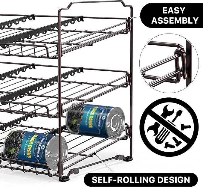Simple Houseware Stackable Can Organizer Rack for Pantry/Cabinet – 11.5" D x 17" W x 13.75" H, Holds 36 Cans, 3-Tier Can Food Storage Dispenser, Bronze