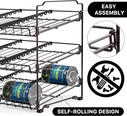 Simple Houseware Stackable Can Organizer Rack for Pantry/Cabinet – 11.5" D x 17" W x 13.75" H, Holds 36 Cans, 3-Tier Can Food Storage Dispenser, Bronze
