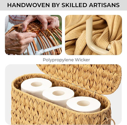 GRANNY SAYS Toilet Paper Storage Basket with Lid and Handle, Decorative Toilet Paper Holder, Waterproof Bathroom Organizers and Storage, Wicker Basket for Bathroom Storage