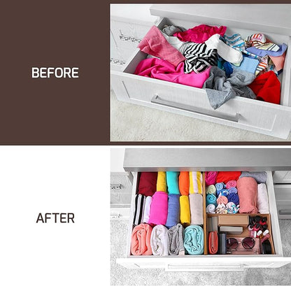 6-Pack Drawer Dividers - 4 Inches High, Adjustable 11 to 17 Inches Bamboo Drawer Organizers, Large Deep Expandable Separators for Clothes, Dresser, Bedroom, Bathroom, Baby, Office, Kitchen Utensils
